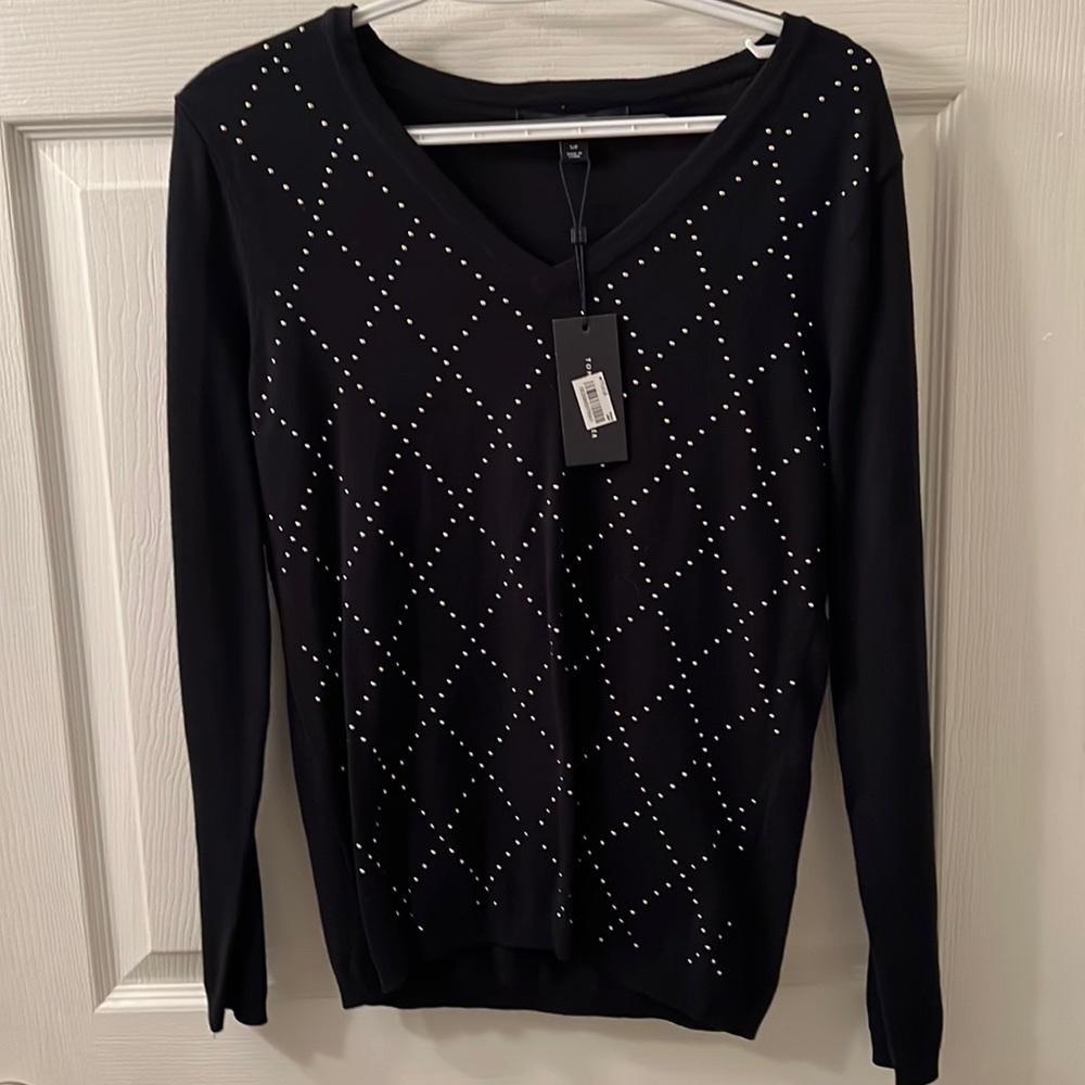 NWT Tommy Hilfiger navy and gold vneck sweater